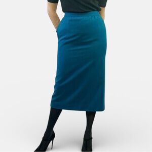 Vintage Teal Wool Blend A Line Midi Pencil Pocket  Skirt Sz Small
